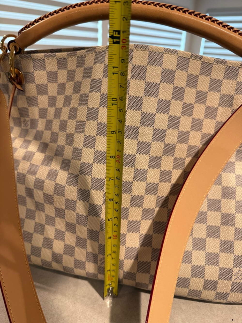 Louis Vuitton Damier Azur Check Hobo Shoulder Bag with Tan Trim - Picture 13 of 16